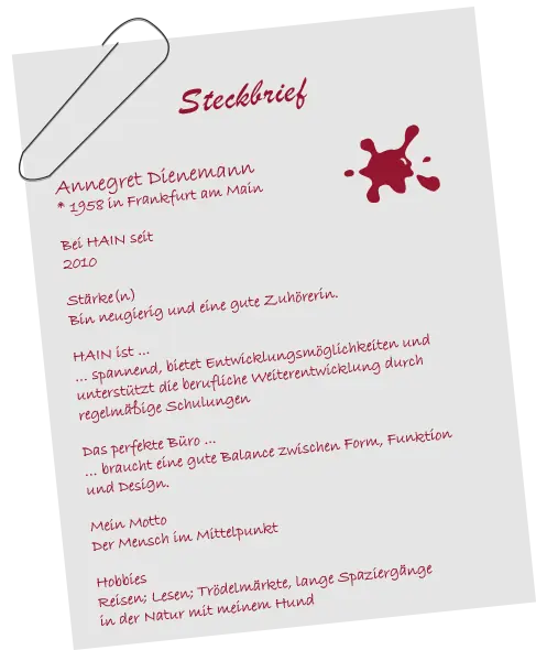 Persönlicher Steckbrief von Annegret Dienemann