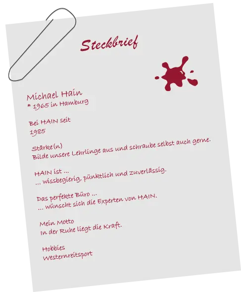 Persönlicher Steckbrief von Michael Hain