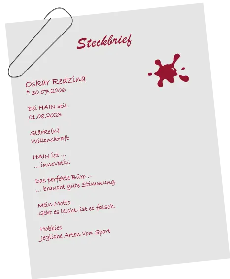 Persönlicher Steckbrief von Oskar Redzina